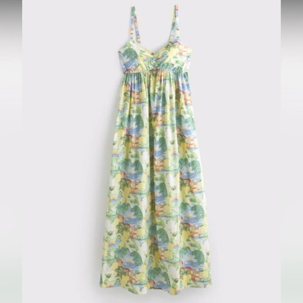 Abercrombie & Fitch Sweetheart Babydoll Maxi Dress Yellow Print